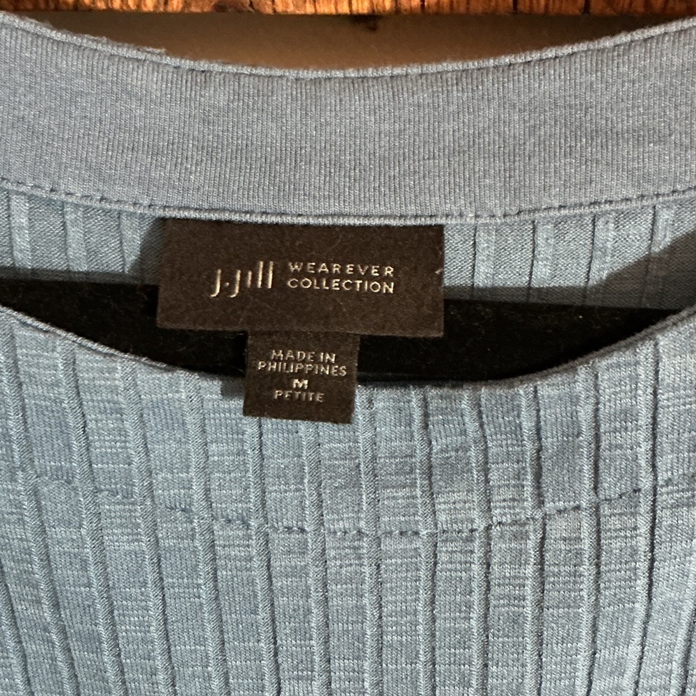 J Jill Wearever Collection Blue Ribbed Short Sleeve Dress - Picture 2 of 5